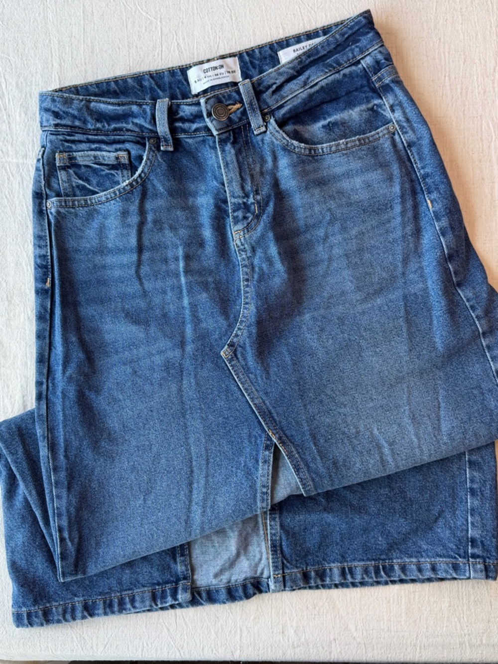 Cotton On “ Bailey denim maxi skirt” medium blue -slit- coastal-Women size 4 - Picture 3 of 8